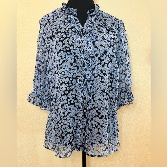 CeCe | Blue Puff Sleeve Button Down Blouse, XL gently worn - Picture 1 of 6